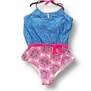 Nicole Miller UPF +50 Halter Neck Belted One-Piece Swimsuit NWT